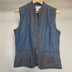 90s‎ Denim Embroidered Vest Boho Western Festival